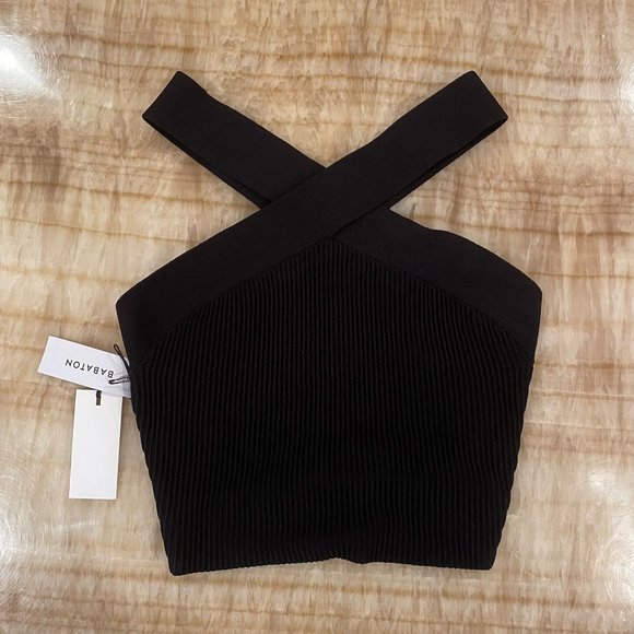 SOLD BNWT Aritzia Babaton Sculpt Knit Criss Cross Cropped Tank Black XS - Picture 3 of 3